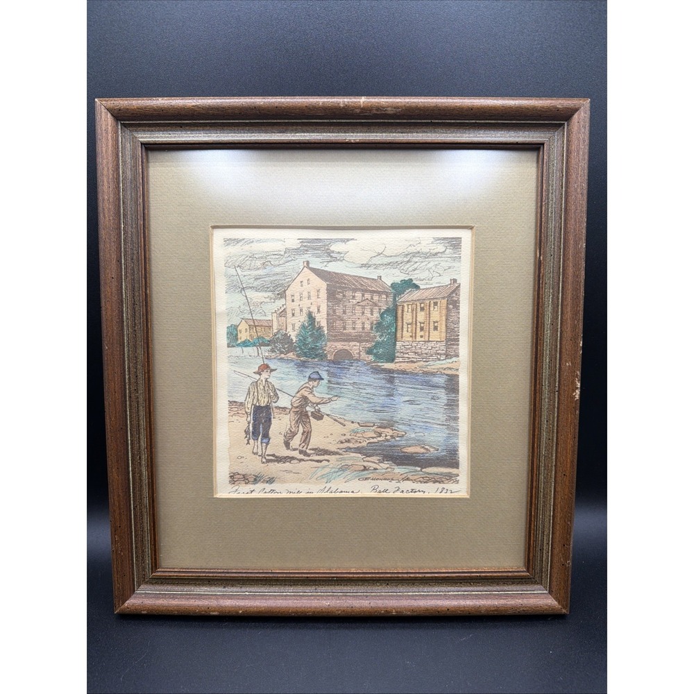 VTG Alabama Artist CE Monroe Hand Tinted Print Huntsville Bell Factory 12x12